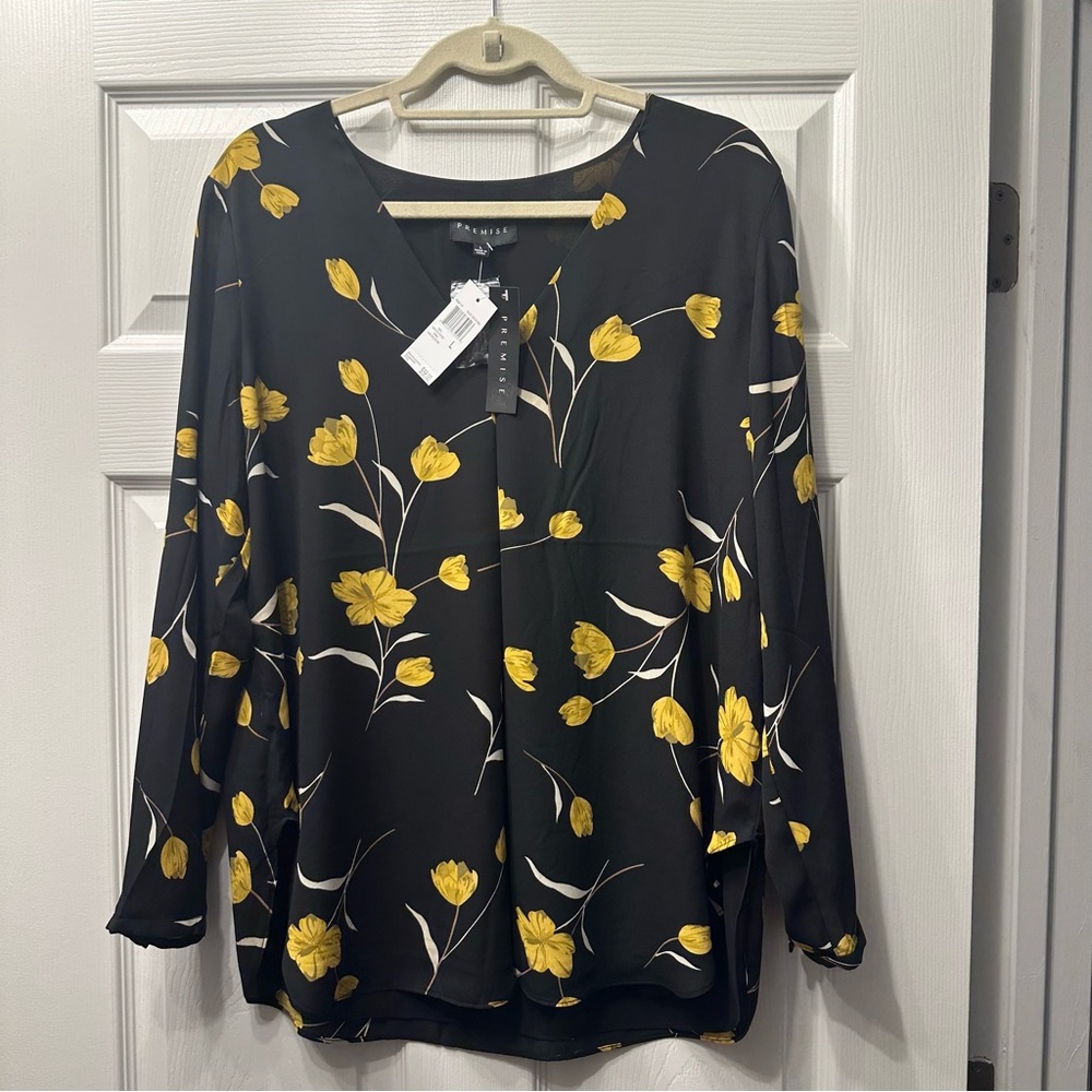 Premise Black and Yellow Floral Blouse